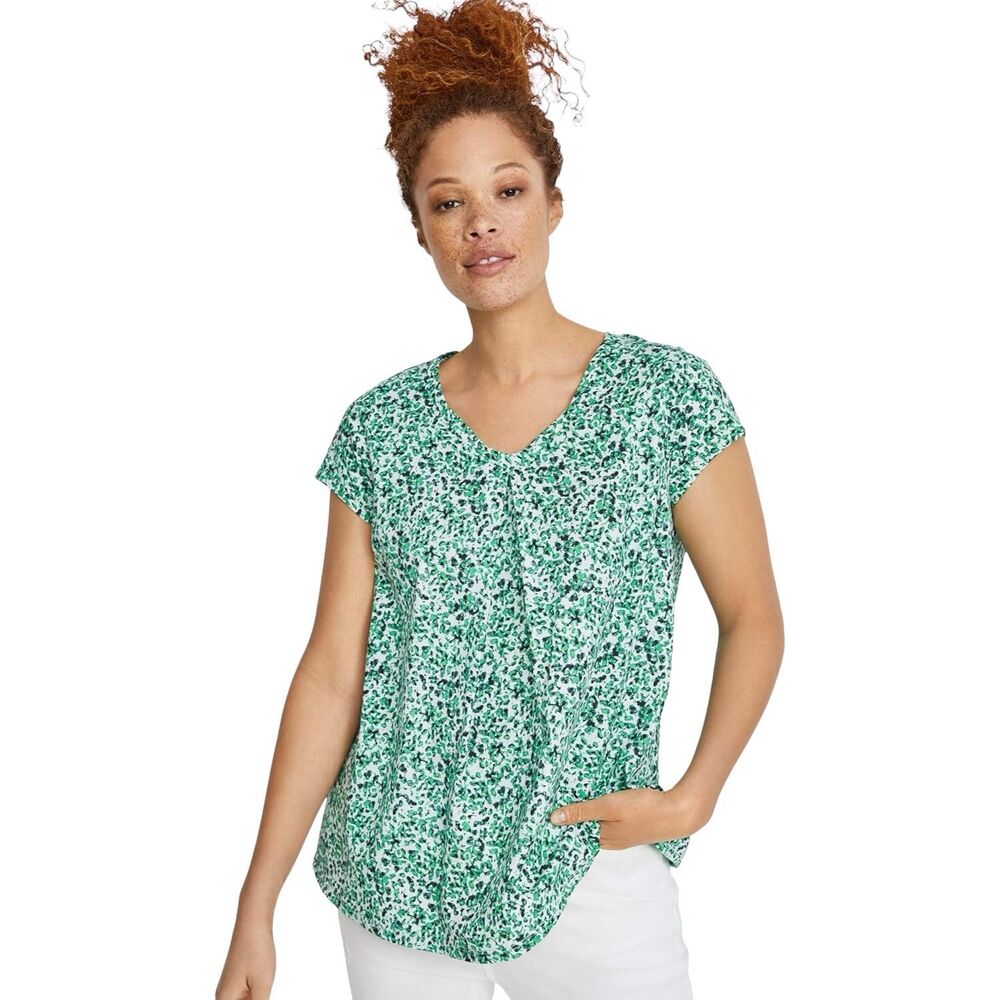 Ellos Plus‎ Size 2X Top 26W 28W Green Twisted V Neck Tee A Line Cotton 254